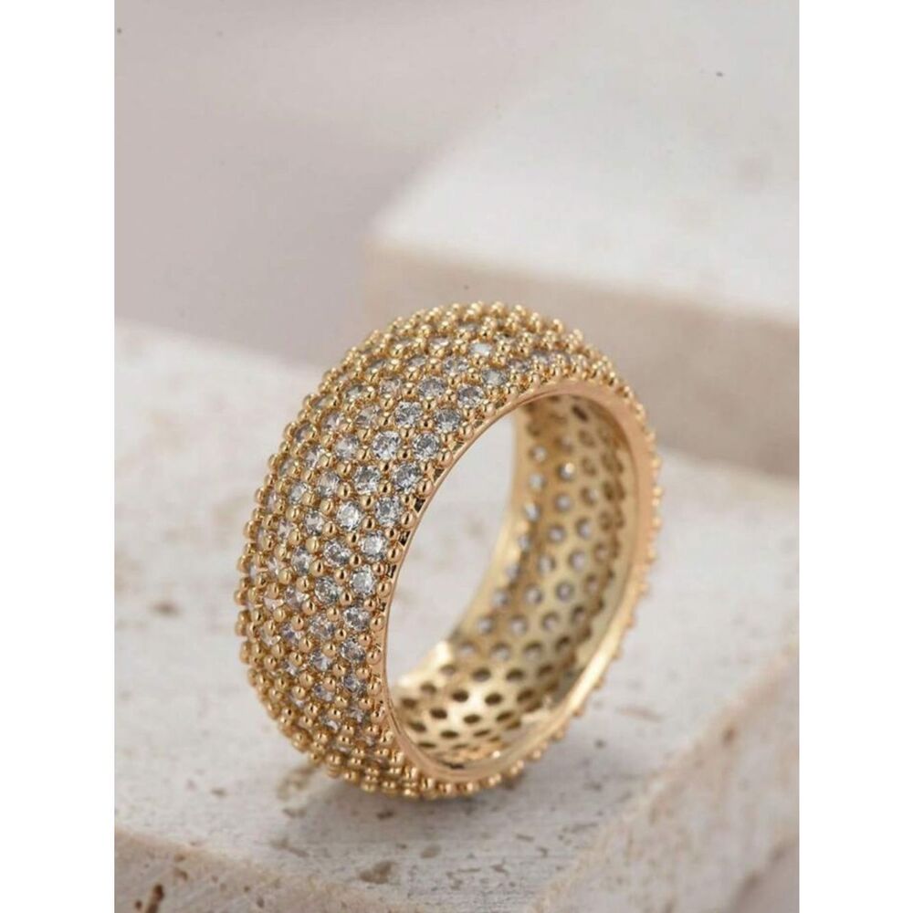 18k Gold plated Pave Crystal Wide Band Ring R 447